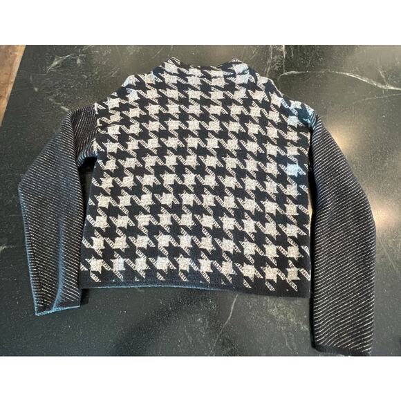 Ann Taylor  Houndstooth Black White Crop mock neck sweater MED - Picture 3 of 9